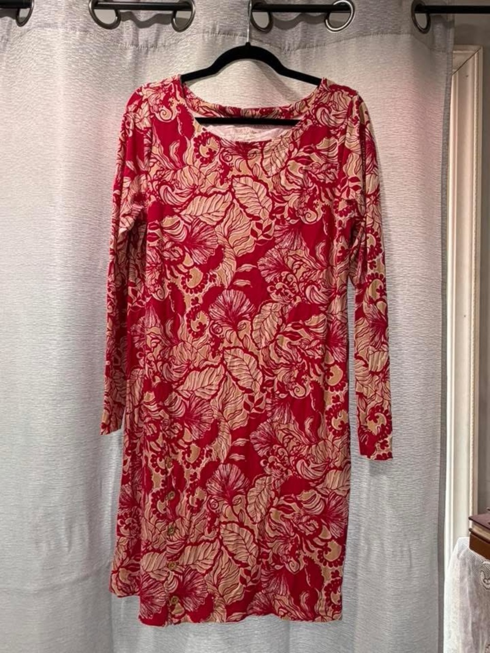 Lilly Pulitzer Red & Cream Floral-Print Long Sleeve Dress